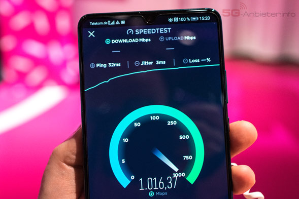 5G Speetest am Smartphone mit > 1 GBit