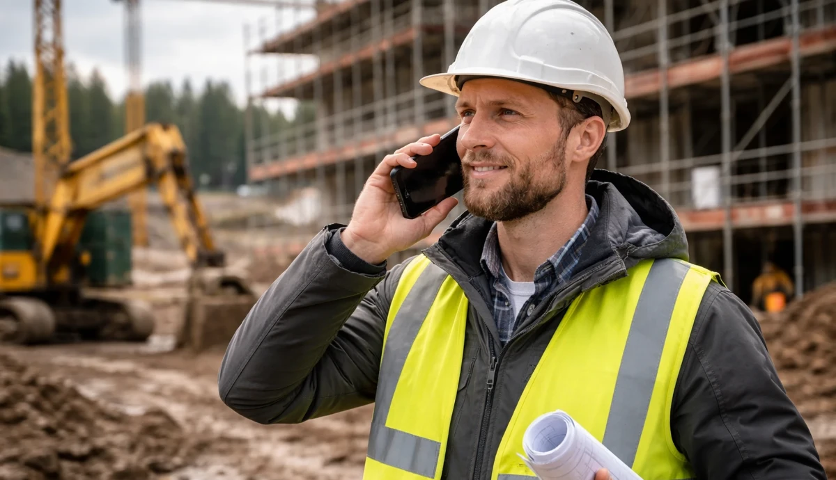 Bauleiter mit Outdoorsmartphone