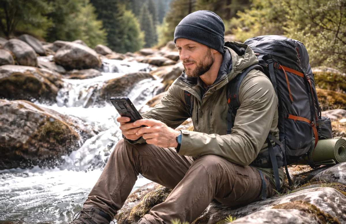 Mann mit Rugged in der Natur