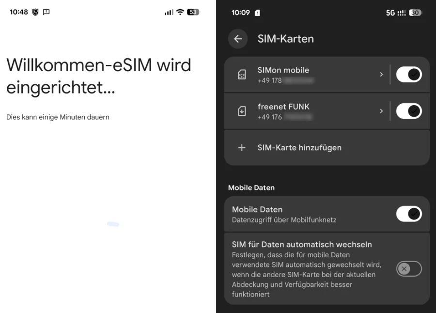eSIM fertig eingerichtet