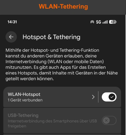 WLAN-Tethering anschalten