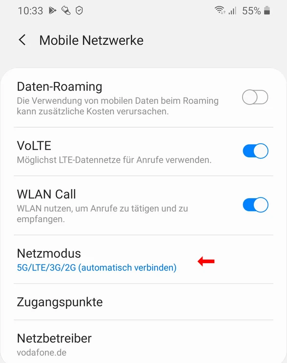Netzmodus 5G/LTE einstellen