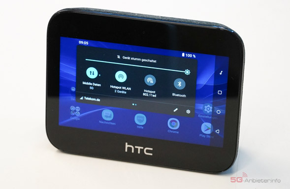 Menü Touchscreen und Android System am HTC 5G-Router