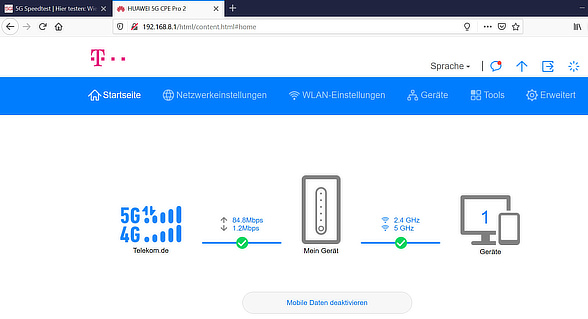 Startmenü im CPE 2 Pro von Huawei