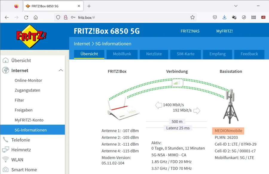 Test der Aldi-Talk SIM in FritzBox 6850 5G