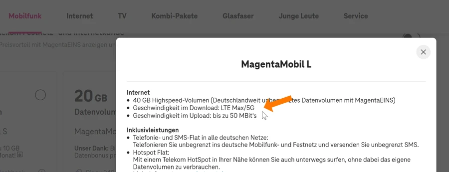 5G-Max Angabe bei der Telekom