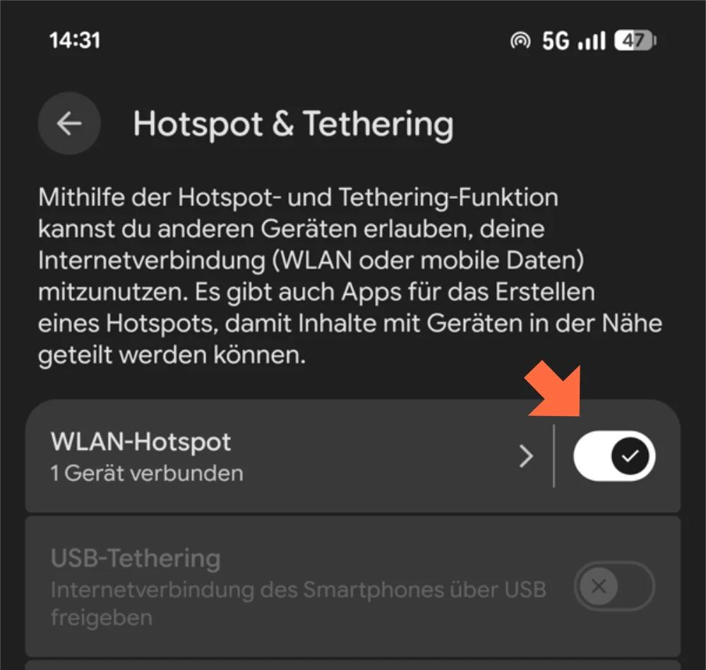 Tethering am Freenet Funk Tarif aktiviert