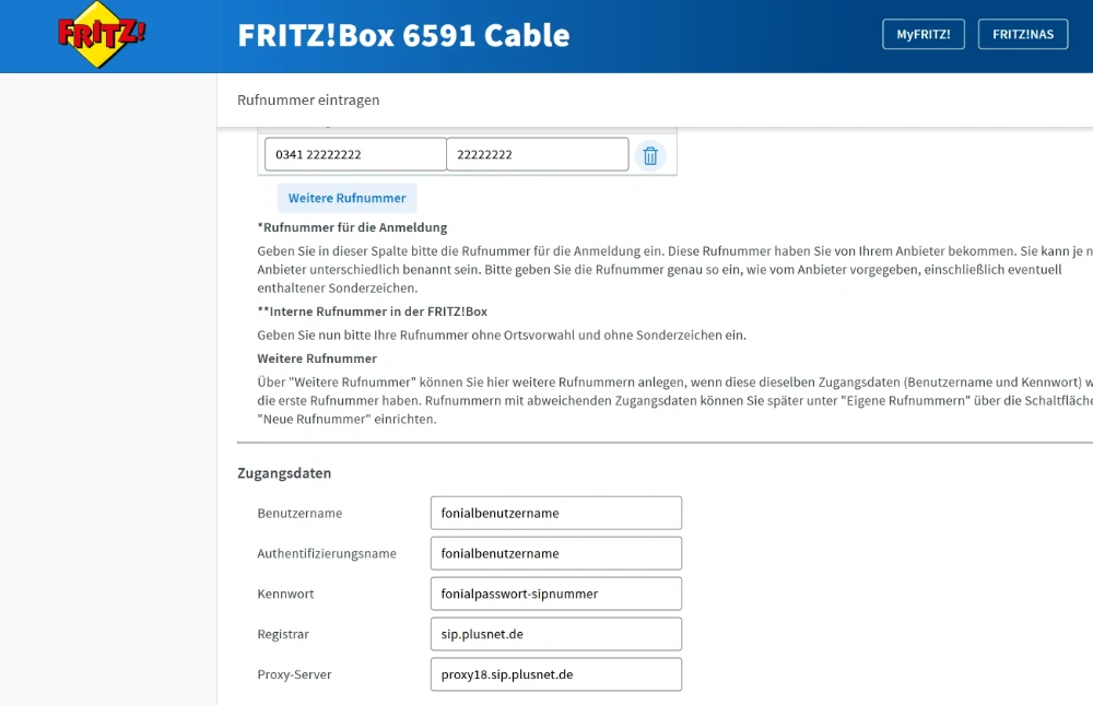 SIP-Telefonnummer in der Fritzbox einrichten